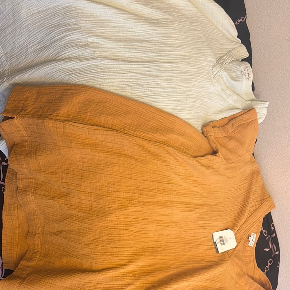 $5 FOR BOTH! Wonderly light blue and mustard textured dresses